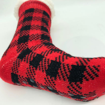 Plaid Thick Striped Sherpa Slipper Socks Leg Warmers For Cozy Home Sleep, Non-Slip Floor Socks For Autumn/Winter Women