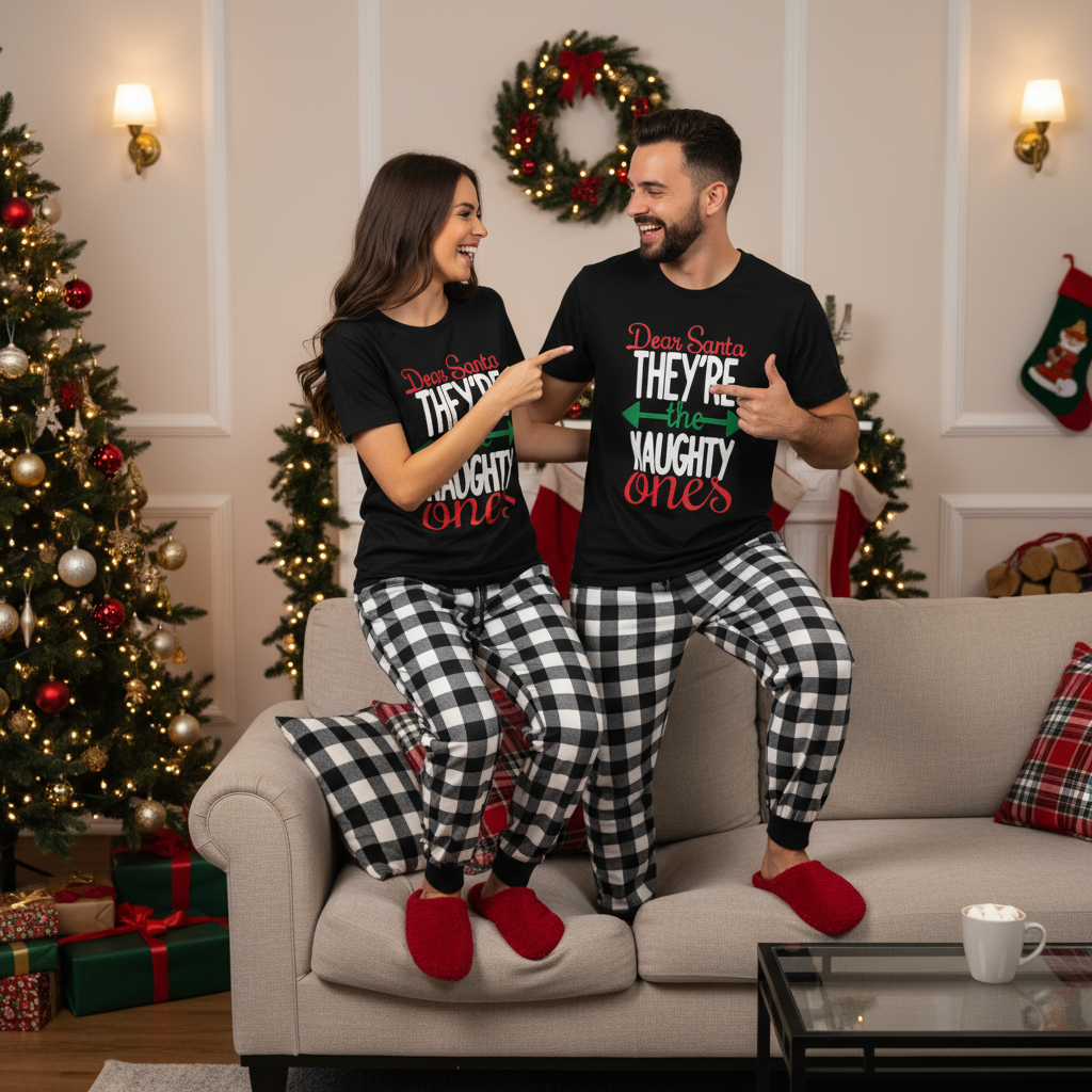Dear Santa They're the Naughty Ones Couple Christmas Pajamas Set