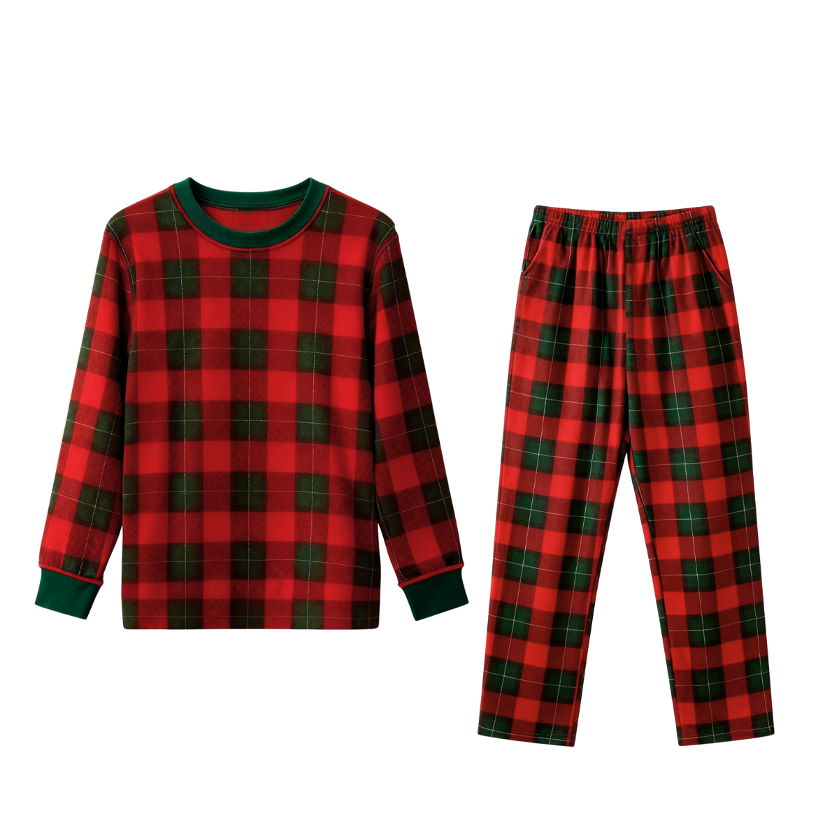 Matching Family Sleepwear Green Plaid Christmas Pajamas Set