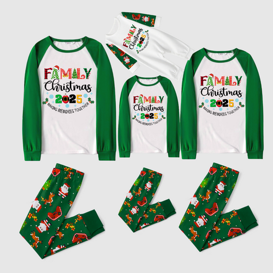 Christmas Gnomes Hanging with my Gnomies Family Pajamas Set - White Top, Green Cartoon Pants, Green Sleeves, Gnome Print