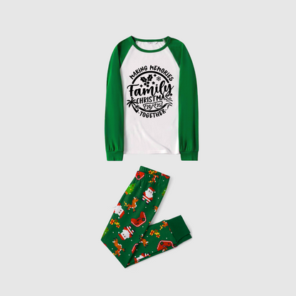 Making Memories Family Christmas Pajamas - White & Green Santa Print