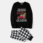 Black and White Plaid Christmas Pajamas Set With "Jesus is the Reason for the Season" Text Print
