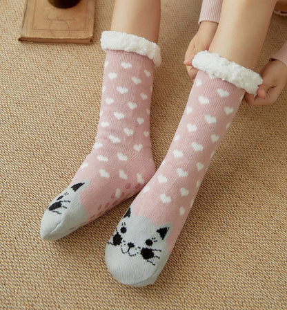 Christmas Floor Socks Adult Plus Fleece Home Sleeping Socks Carpet Sock Leg Cover Non-Slip