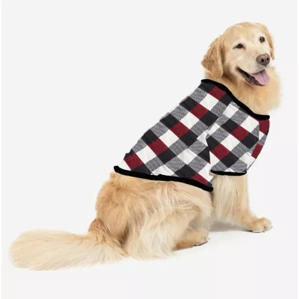 Family Christmas Shirts Santa Hat Christmas Deer Patterned and 'FAMILY CHRISTMAS 2026  ' Letter Print Contrast Tops and Red & Black & White Plaid Pants Family Matching Pajamas Set With Dog Bandana