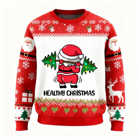 Soft Fleece Santa & Tree Pattern Ugly Sweater - Unisex Christmas Party Essential