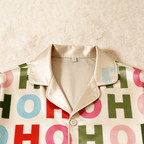Colorful "HOHO" Letter Satin Matching Pajamas for Couples – Long Sleeve Button-Down Top & Pants Sleepwear Set