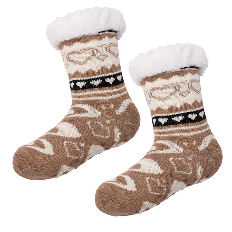 Slipper Socks Winter Socks With Extra Fleece Sole Adhesive Socks For Adult Floor Socks
