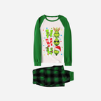 Green Raglan Top Green Plaid Christmas Pajamas Set With "ho ho ho" and Christmas Grinch Print
