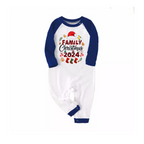 Santa Hat and "Family Christmas 2024" Text Print Blue & Black Plaid Christmas Family Matching Pajamas