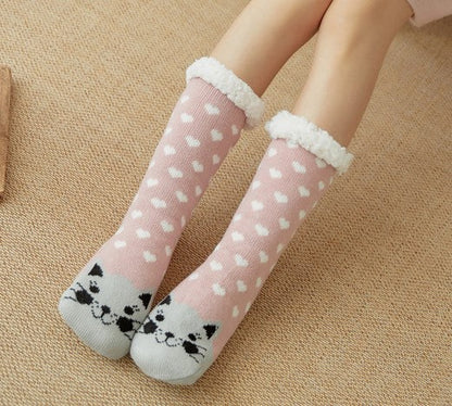 Christmas Floor Socks Adult Plus Fleece Home Sleeping Socks Carpet Sock Leg Cover Non-Slip