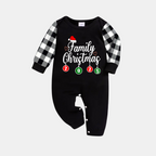 "Family Christmas" 2025 Black Long Sleeve Top with Black And White Plaid Pants Family Matching Pajamas