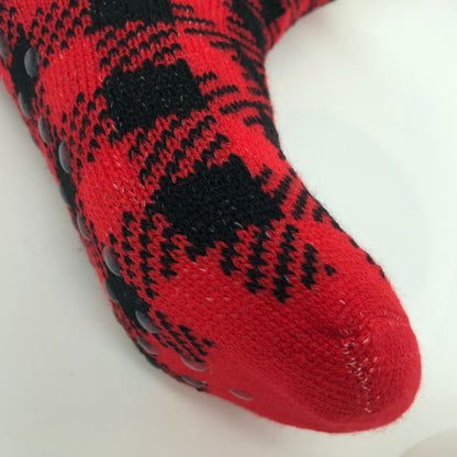 Plaid Thick Striped Sherpa Slipper Socks Leg Warmers For Cozy Home Sleep, Non-Slip Floor Socks For Autumn/Winter Women