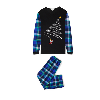 Christmas Tree Pajama Set with Santa Ornament and Plaid Design