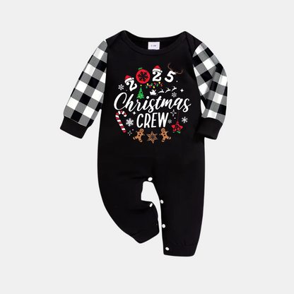 2025 Christmas Crew Making Memories Together Text Print Black Long Sleeve Top with Black And White Plaid Pants Family Matching Pajamas