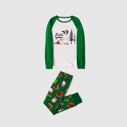 Let it Snow Family Pajamas - Green Santa Pattern