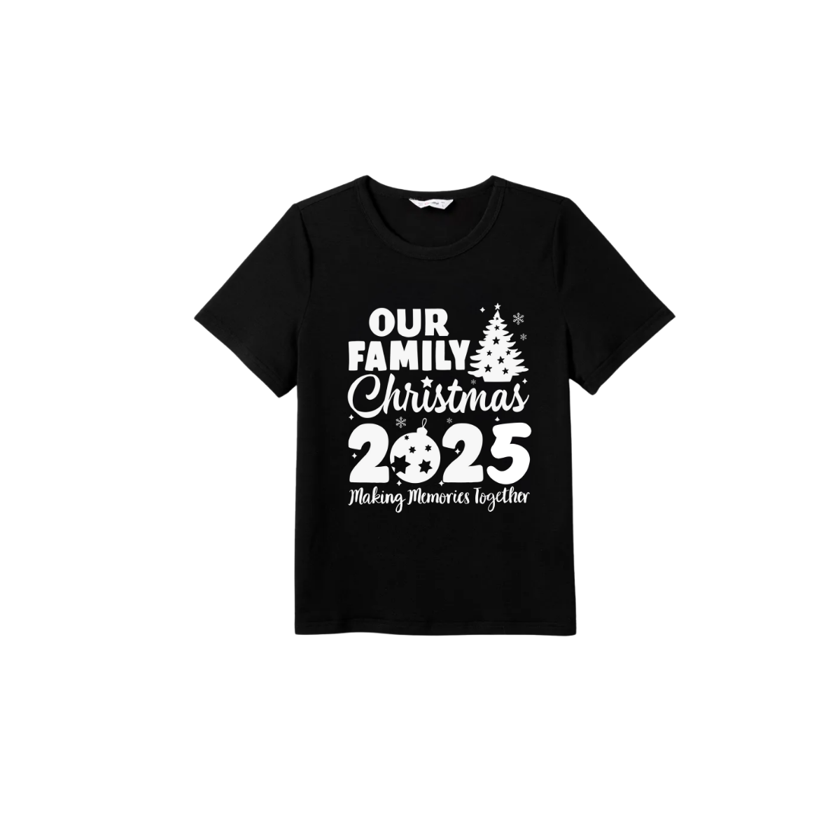 Our Family Christmas 2025 Family Pajamas Set - Black Top Red Pants Red Plaid Sleeves Christmas Tree Print