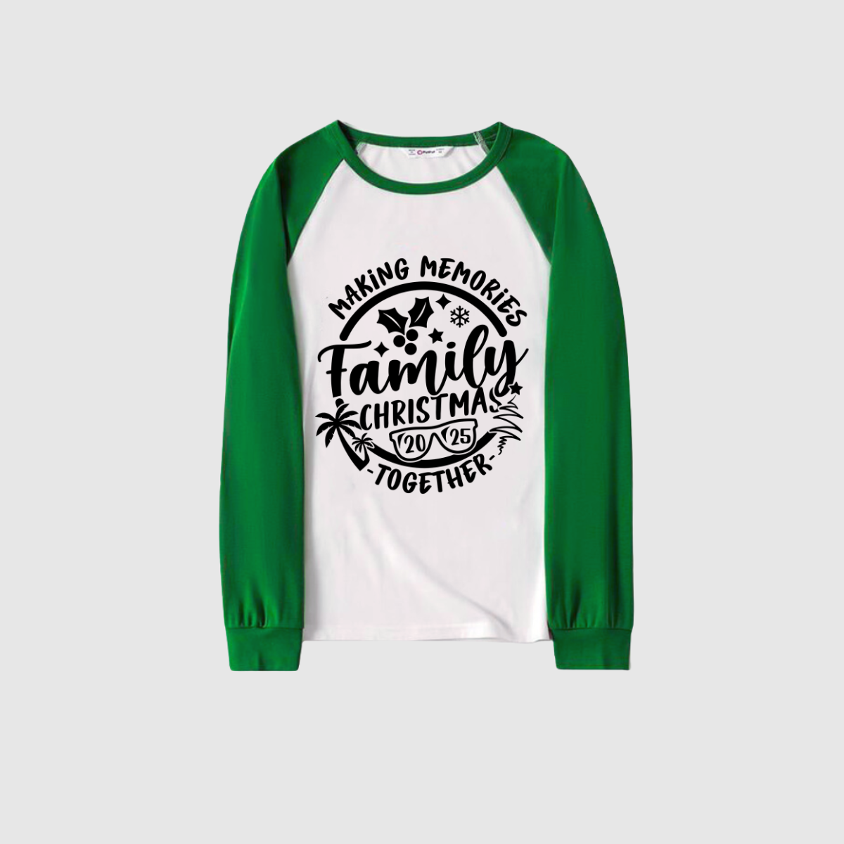 Making Memories Family Christmas Pajamas - White & Green Santa Print