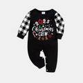 2025 Christmas Crew Making Memories Together Text Print Black Long Sleeve Top with Black And White Plaid Pants Family Matching Pajamas