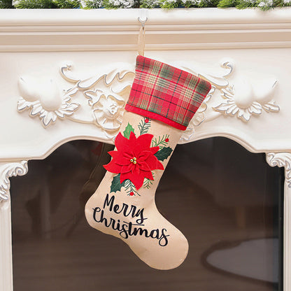 Merry Christmas Car/Flowers Red and Black Plaid Christmas Socks Gift Bag