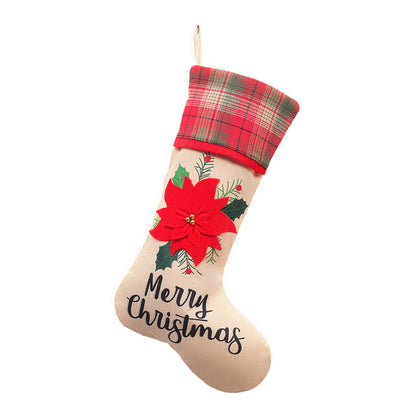 Merry Christmas Car/Flowers Red and Black Plaid Christmas Socks Gift Bag