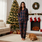 Family Matching Holiday Sleepwear Red Blue Plaid Long Sleeve Pajama Set