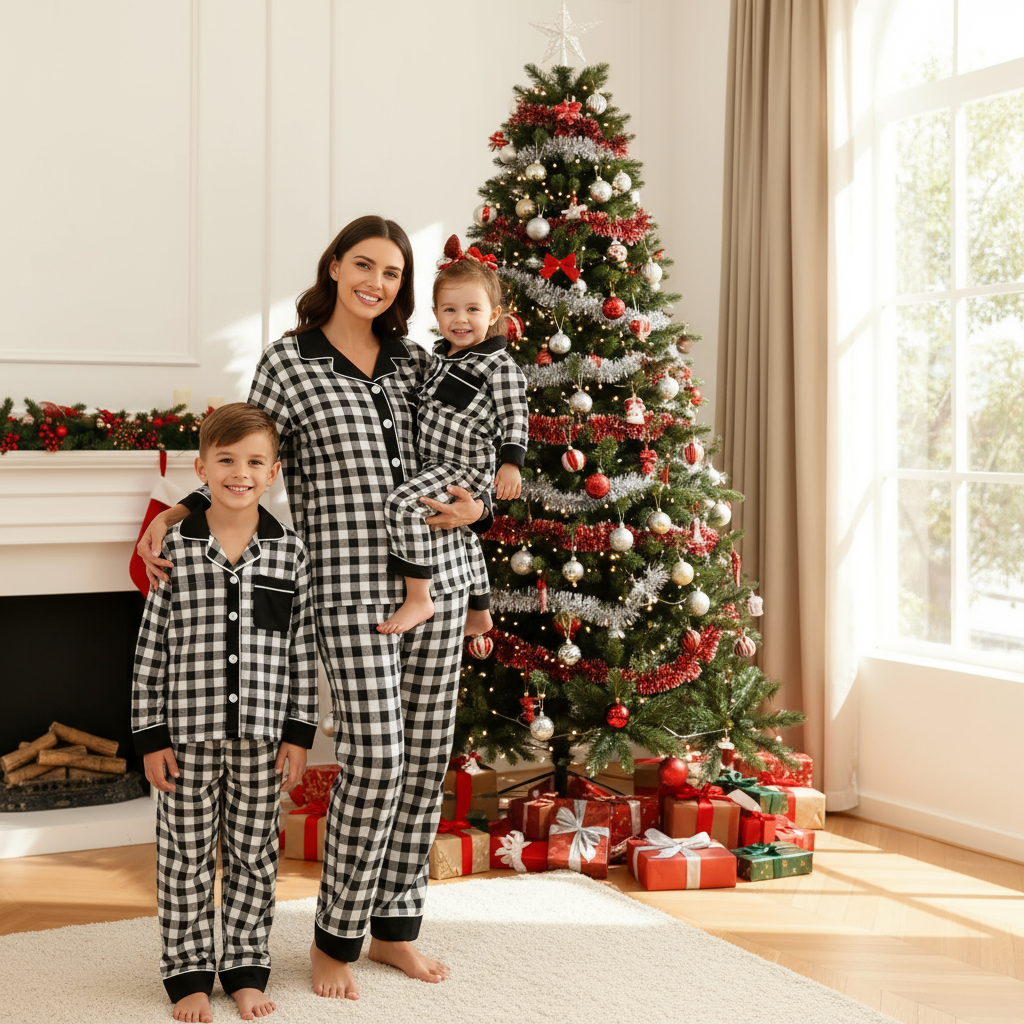 Family Button-Up Plaid Pajamas Set
