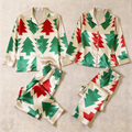 Christmas Tree Satin Matching Pajamas for Couples – Long Sleeve Button-Down Top & Pants Sleepwear Set