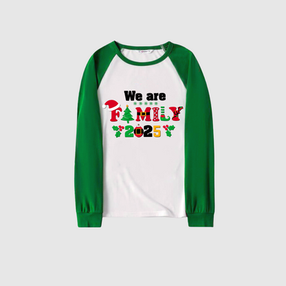 We Are Family 2025 Printed Green Contrast Sleeve Top And Pants Family Matching Christmas Pajamas Sets