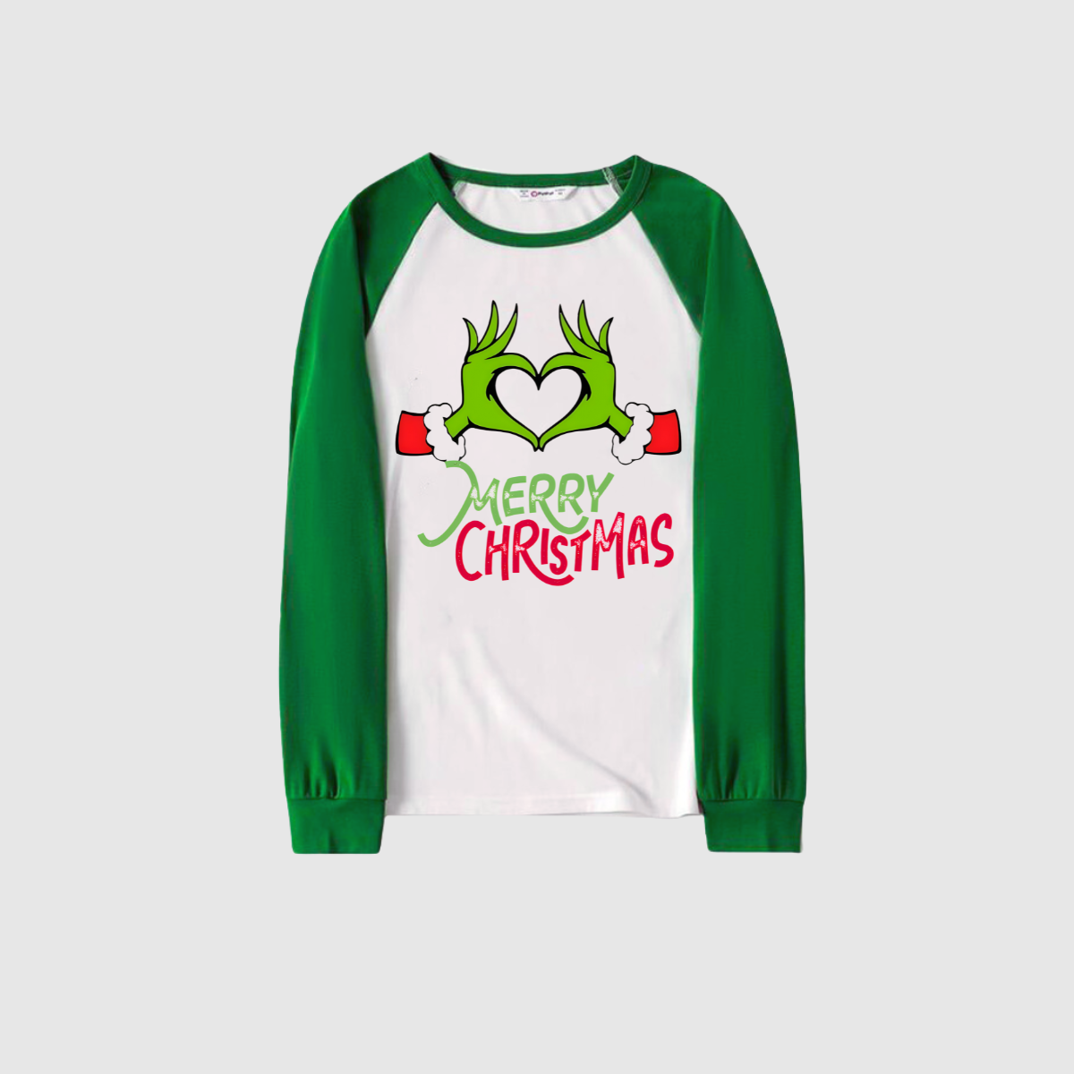 Merry Christmas 2025 Making Memories Family Pajamas Set - White Top, Green Pants, Green Christmas Cartoon Sleeves