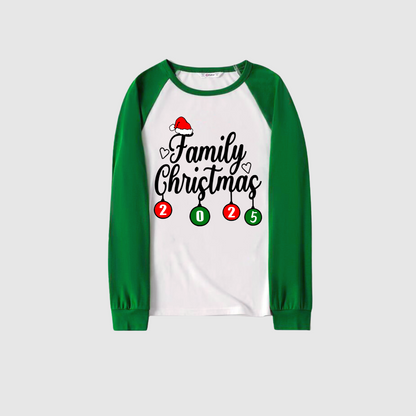 Christmas Family Matching Family Pajamas Set - White Top, Green Pants, Santa Print