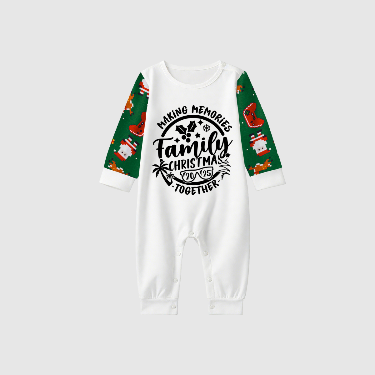 Making Memories Family Christmas Pajamas - White & Green Santa Print