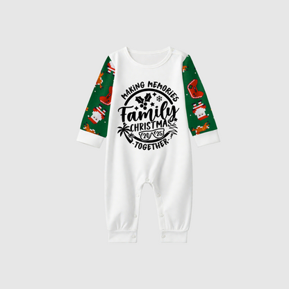 Making Memories Family Christmas Pajamas - White & Green Santa Print