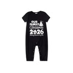 Our Family Christmas 2026 Family Pajamas Set - Black Top Red Pants Red Plaid Sleeves Christmas Tree Print