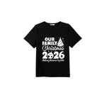 Our Family Christmas 2026 Family Pajamas Set - Black Top Red Pants Red Plaid Sleeves Christmas Tree Print