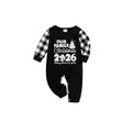 Our Family Christmas 2026 Pajamas Set - Black Top Black and White Plaid Pants White Graphic Text Tree