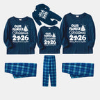 'Our Family Chirstmas 2026 Making Memories Together' Letter Print Blue Long Sleeve Top With Blue Plaid Family Matching Pajamas