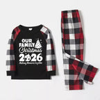 Christmas Tree & "2026 Making Memories Together" Patterned Plaid Sleeve Contrast Tops and Red & Black & White Plaid Pants Family Matching Pajamas Set With Dog Bandana
