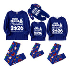 2026 Our Family Christmas Matching Pajamas - Blue with Santa Pattern