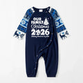 'Our Family Chirstmas 2026 Making Memories Together' Letter Print Blue Long Sleeve With Blue Floral Pants Family Matching Pajamas Sets