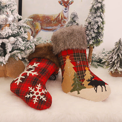 Christmas Decorations Embroidered/Plaid/Snowflake Brown Velvet Red and Black Christmas Socks