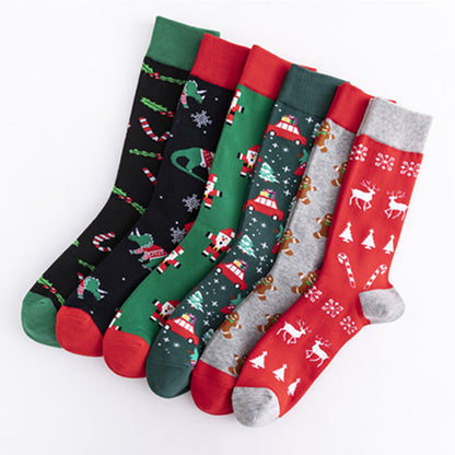 Christmas Plus Size Colorful Cotton Men's Socks 6 Pairs
