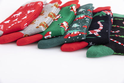 Christmas Plus Size Colorful Cotton Men's Socks 6 Pairs
