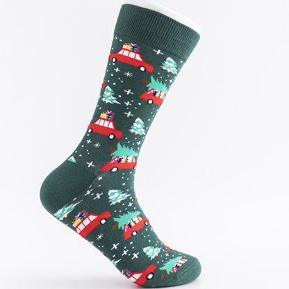 Christmas Plus Size Colorful Cotton Men's Socks 6 Pairs