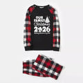 Christmas Tree & "2026 Making Memories Together" Patterned Plaid Sleeve Contrast Tops and Red & Black & White Plaid Pants Couple Matching Pajamas Set With Dog Bandana
