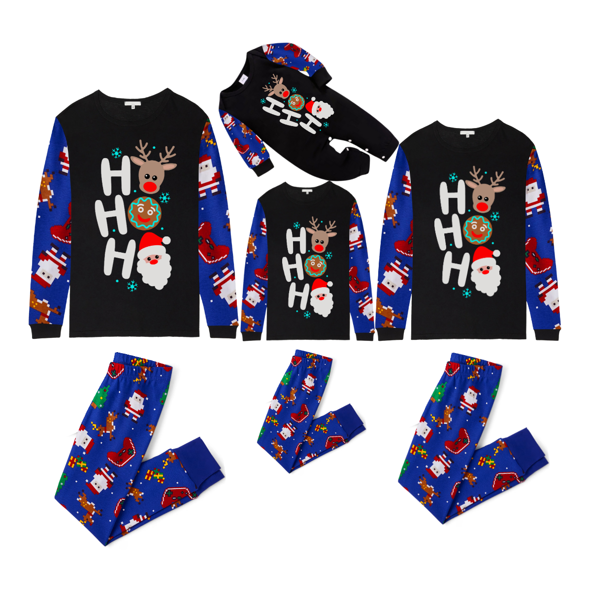 HO HO HO Christmas Pajama Set with Santa, Reindeer, and Gingerbread