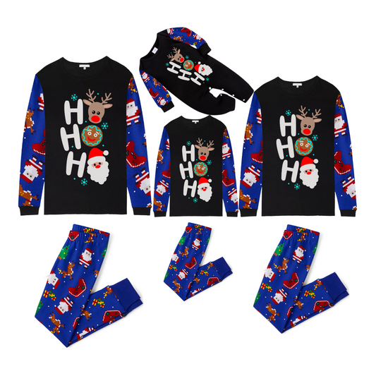 HO HO HO Christmas Pajama Set with Santa, Reindeer, and Gingerbread