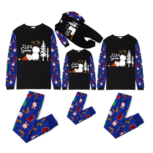 Let It Snow Family Christmas Pajamas - Black & Blue Santa Print