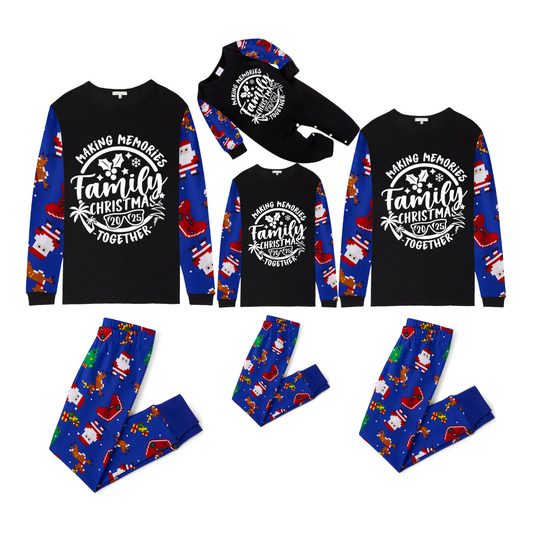 Making Memories Family Christmas Pajamas - Black & Blue Santa Print