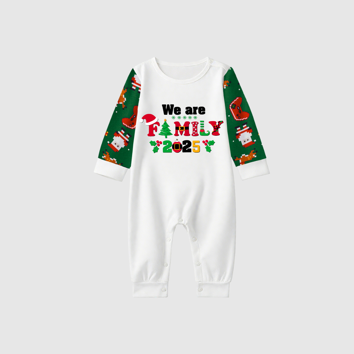 We Are Family 2025 Printed Green Contrast Sleeve Top And Pants Family Matching Christmas Pajamas Sets