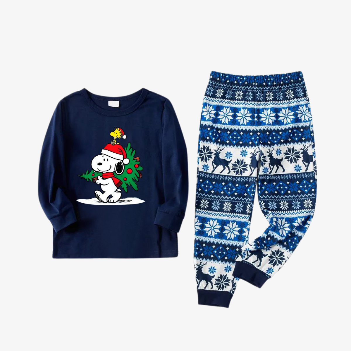 Snoopy Dog Printed Blue Christmas Family Pajama Set